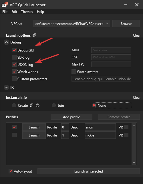 vrchat quicklauncher settings