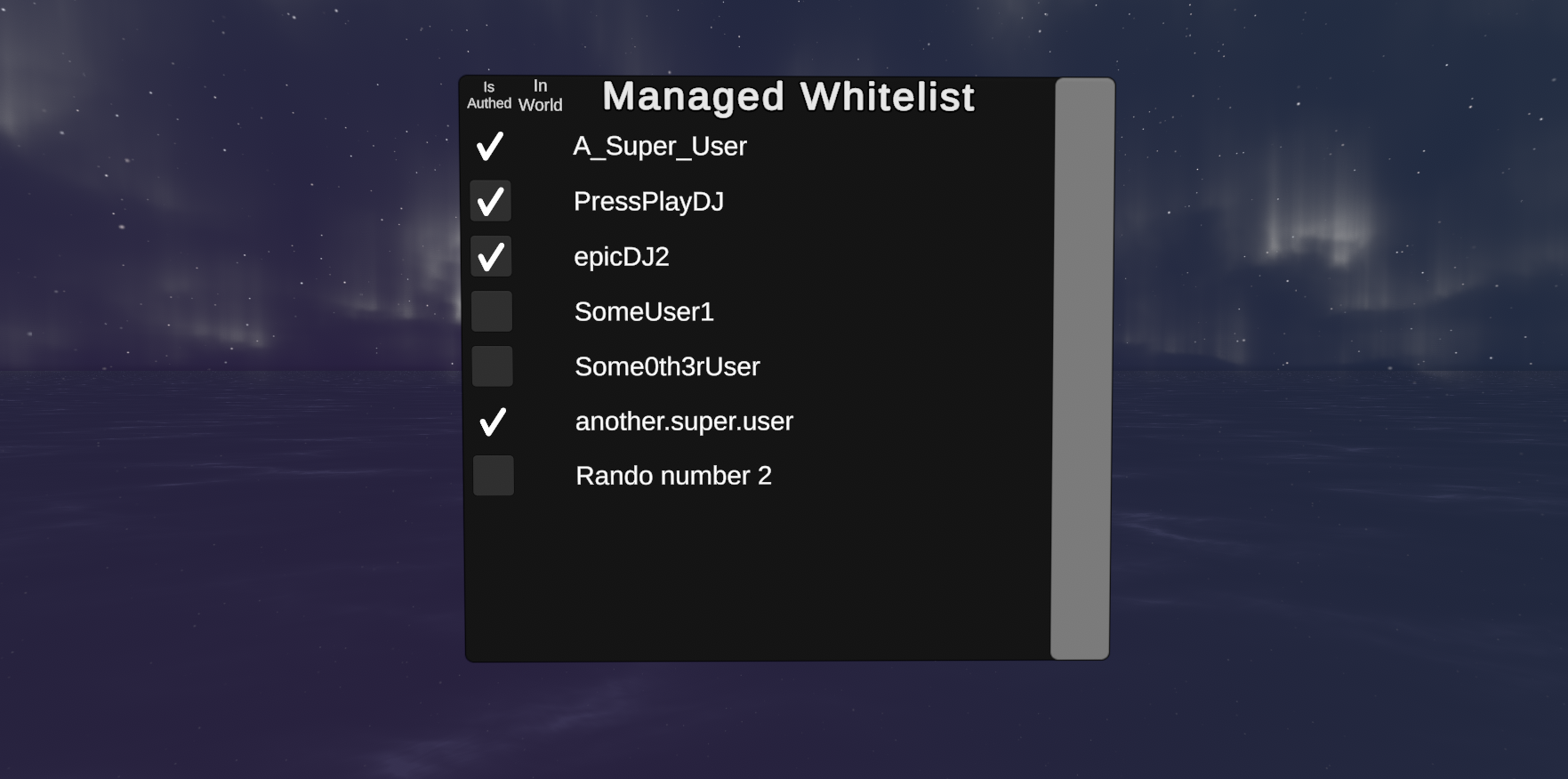 Example of the TV Managed Whitelist UI